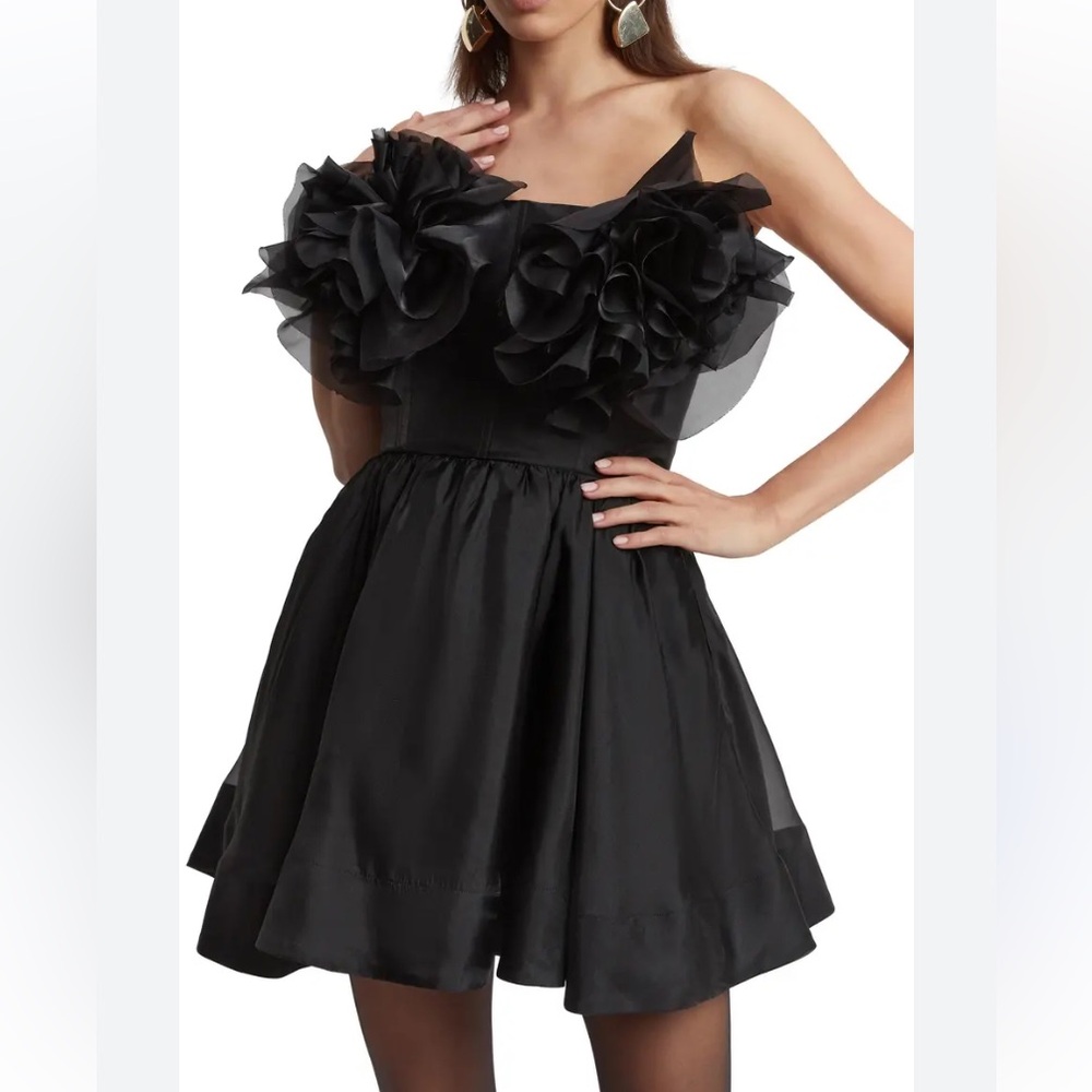 Bardot size 8 fleurette flower mini dress Elegant Black party lbd